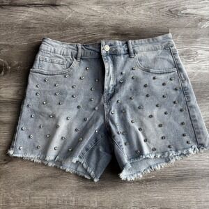 Jess Lea Rhinestone Denim Shorts Light Wash Frayed Hem Women's Size Festival